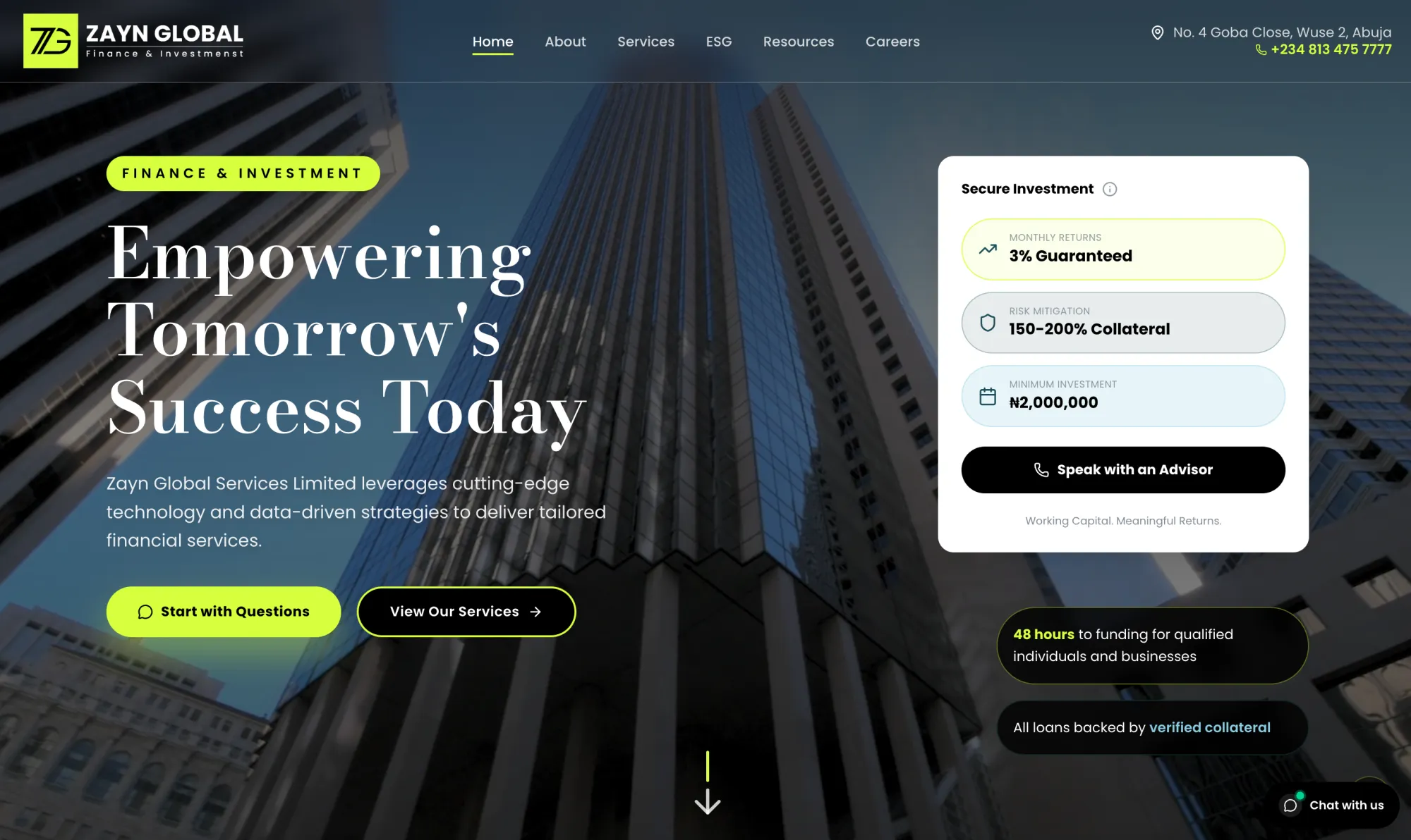 Zayn Global landing page screenshot